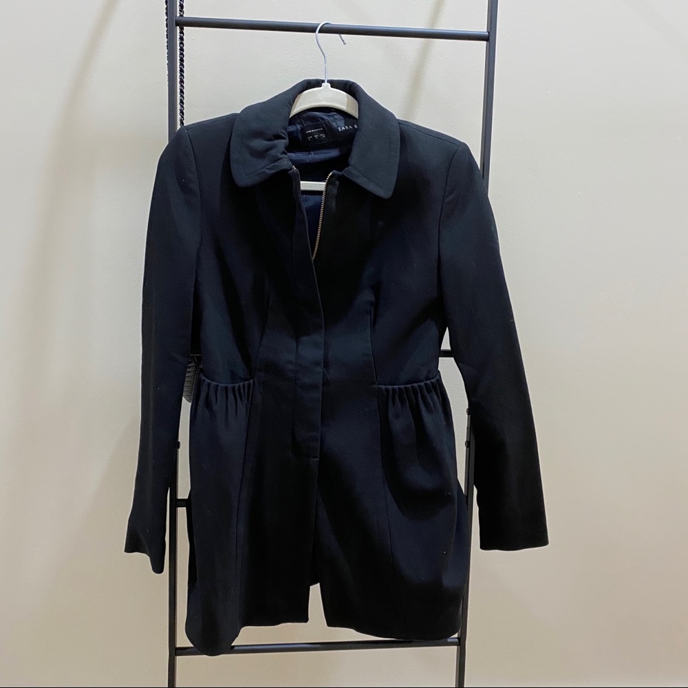 ZARA Black Coat with Cinched Detailed Pockets
